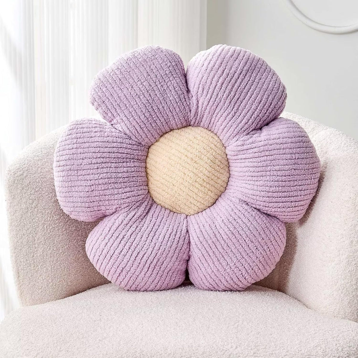 Flower Throw Pillow, Soft Lavender 17.7" Shaped Floor Pillow for Home Decor, Cute Aesthetic Plush