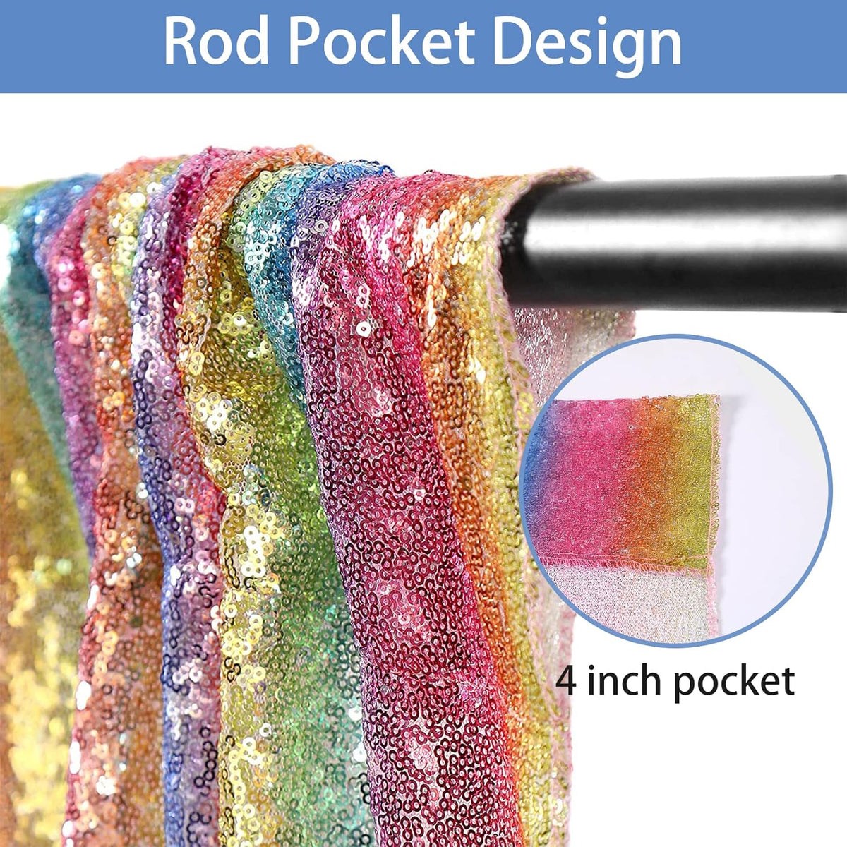 Hahuho Rainbow Sequin Backdrop Curtain, 2PCS 2FTx8FT Glitter Backdrop Curtain for Parties