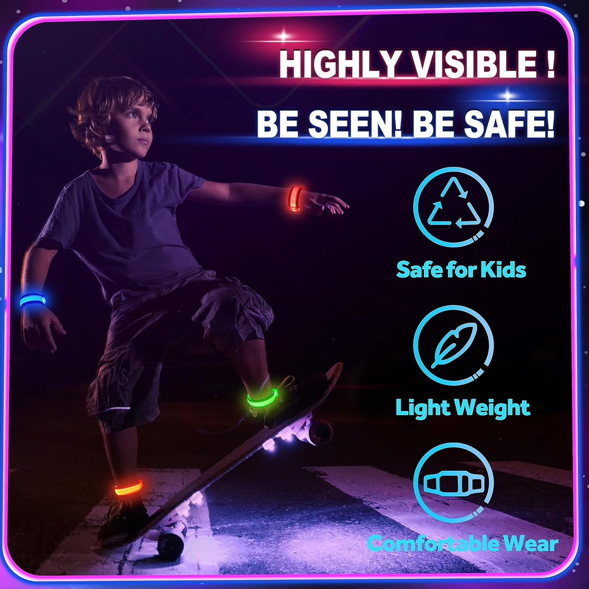 GIFTINBOX 12/6 PCS LED Light Up Bracelets for Kids Adults, LED Glow Flashing Arm Wrist Bands, Glow