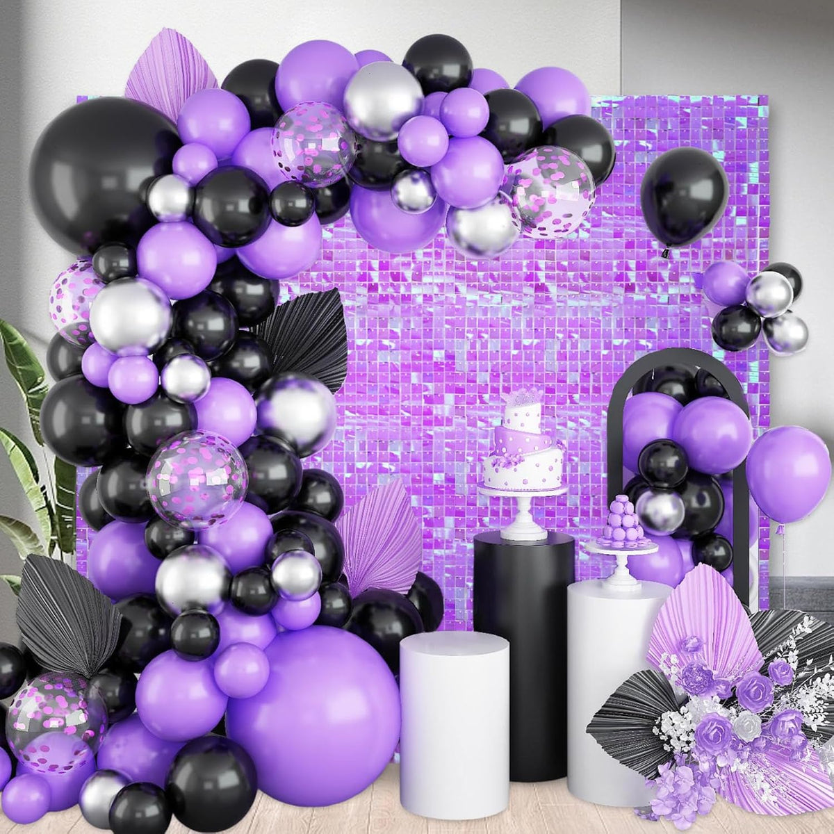 12PCS Colorful Purple Shimmer Wall Backdrop, Square Sequin Photo Backdrops Panel, Glitter Wall