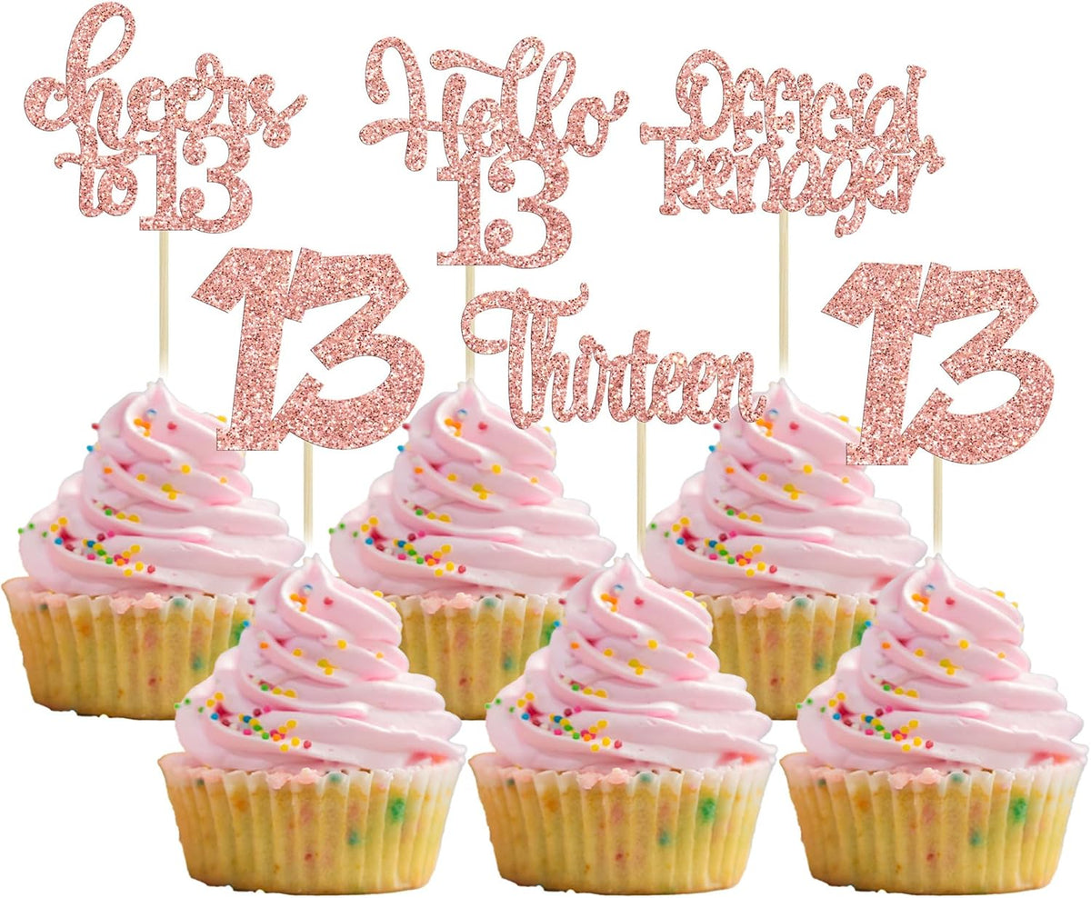 30Pcs 13th Birthday Cupcake Toppers Hello 13 Cupcake Picks Official Teenager Cheers to 13 Years Old
