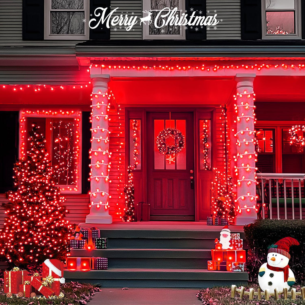 JMEXSUSS 500 LED Red Halloween Lights Indoor Outdoor, 163 FT Clear Wire Red Christmas String Lights
