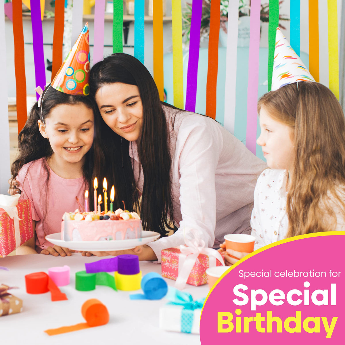 8 Crepe Paper Streamers, 656ft Pack of Rainbow Streamers Party Decorations