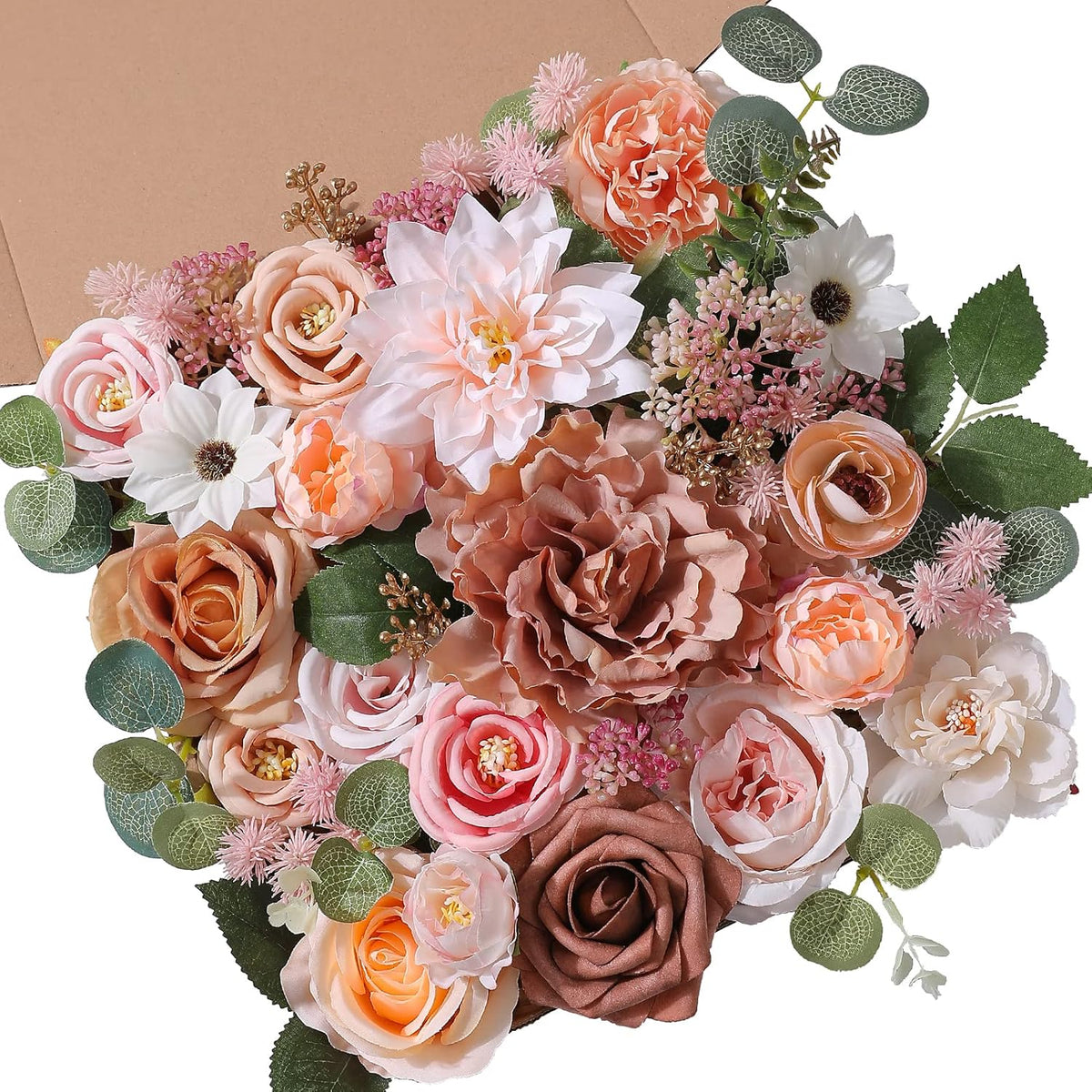 SERRAFLORA Artificial Flowers Combo Box Set Faux Flowers Bulk Flower Leaf with Stems for DIY