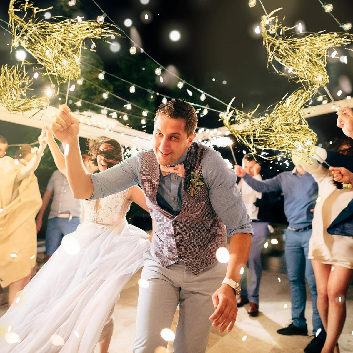 100 Pcs Lighted Wedding Wands LED Tinsel Wands Light up Streamers Sparklers for Wedding Send Off