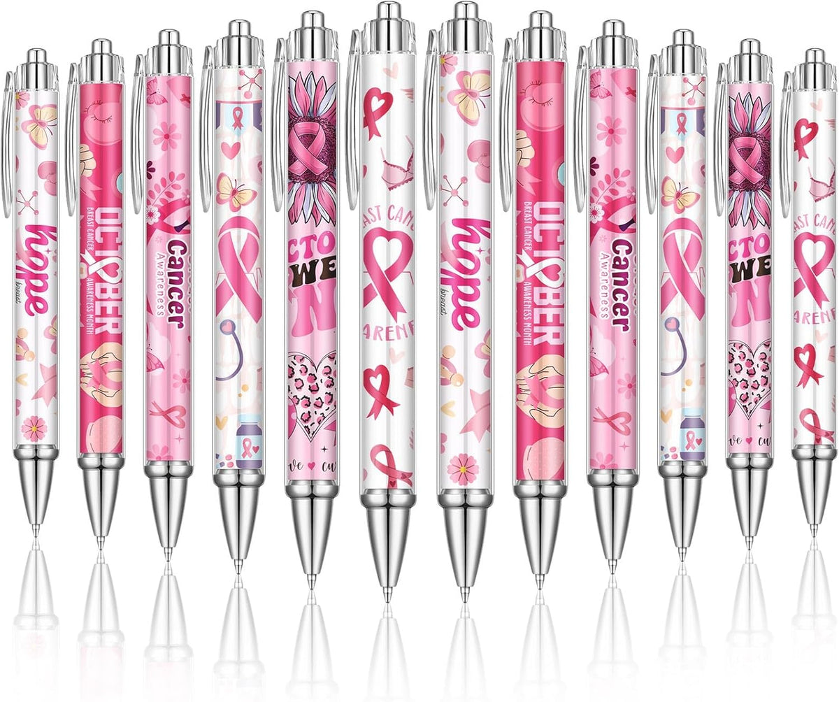 24 Pcs Breast Cancer Awareness Gift Pen Pink Ribbon Black Ink Ballpoint Writing Pen Breast Cancer