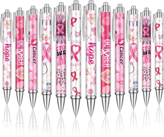 24 Pcs Breast Cancer Awareness Gift Pen Pink Ribbon Black Ink Ballpoint Writing Pen Breast Cancer