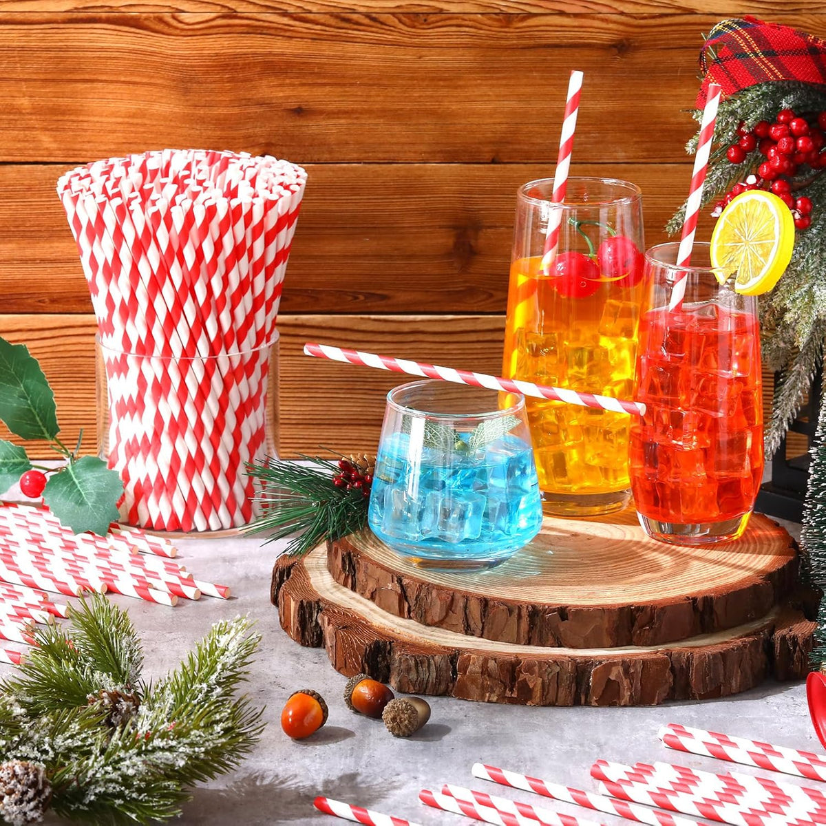 Eaasty 1200 Pcs Colored Paper Straws Bulk Disposable Striped Drinking Paper Straws for Summer