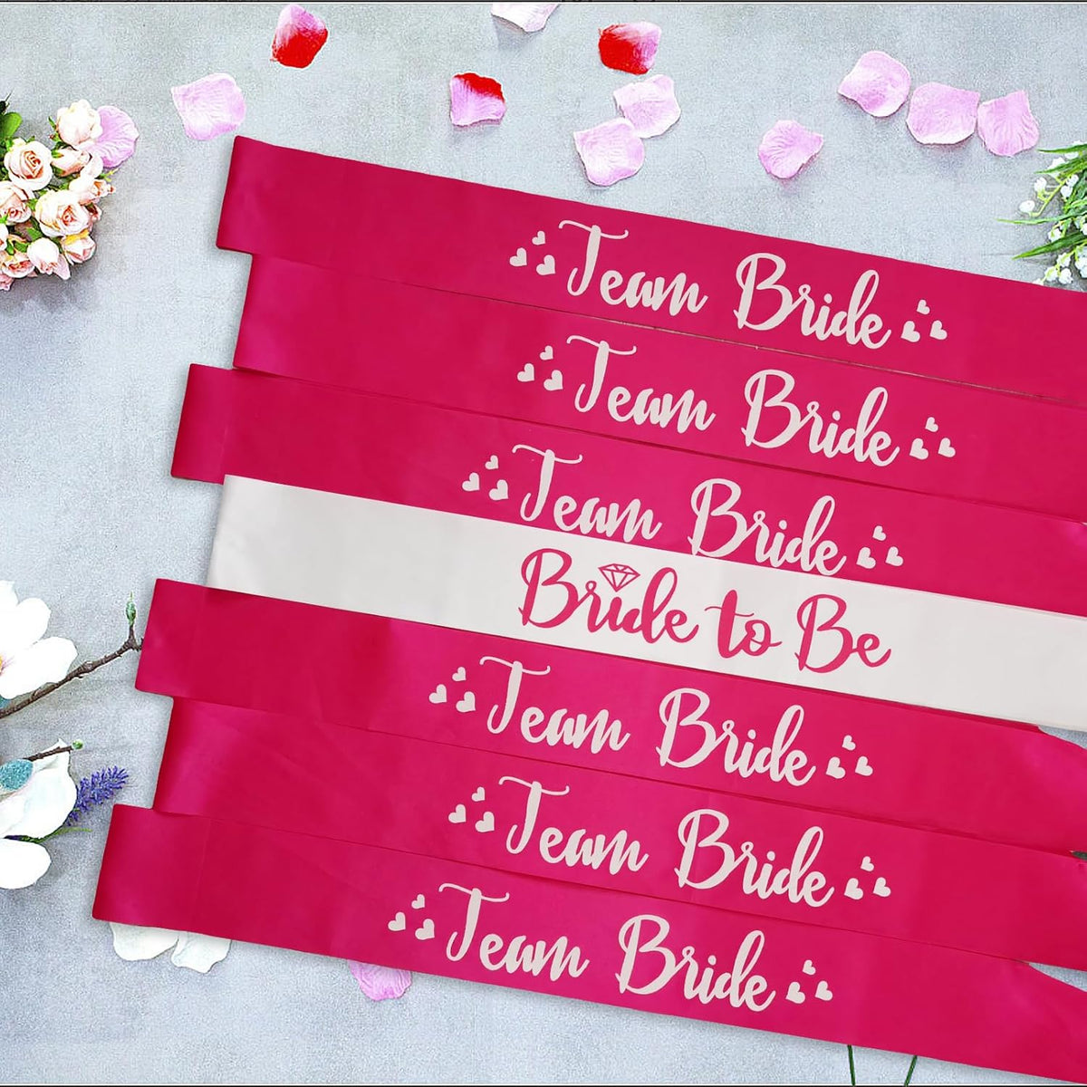 7 Pack Bachelorette Sashes Hot Pink, 1 White Bride to Be Sash and 6 Team Bride Sashes Bridal Shower