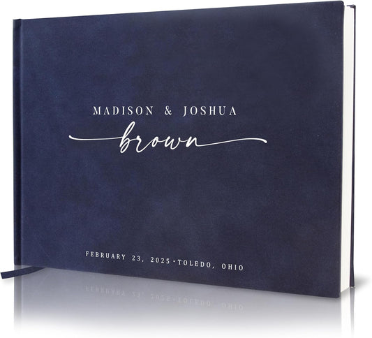 Personalized Guest Book - 11.5" x 8.5" Custom Bride & Groom Names with Bookmark and Hard Cover 140