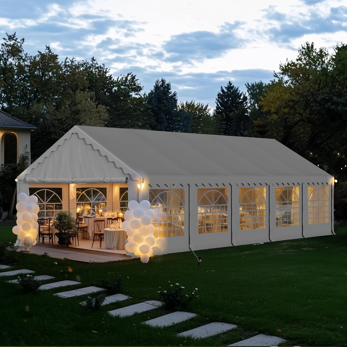 PHI VILLA 32'x16' Outdoor Heavy Duty Party Tent Large Commercial Canopy Wedding Event Shelter