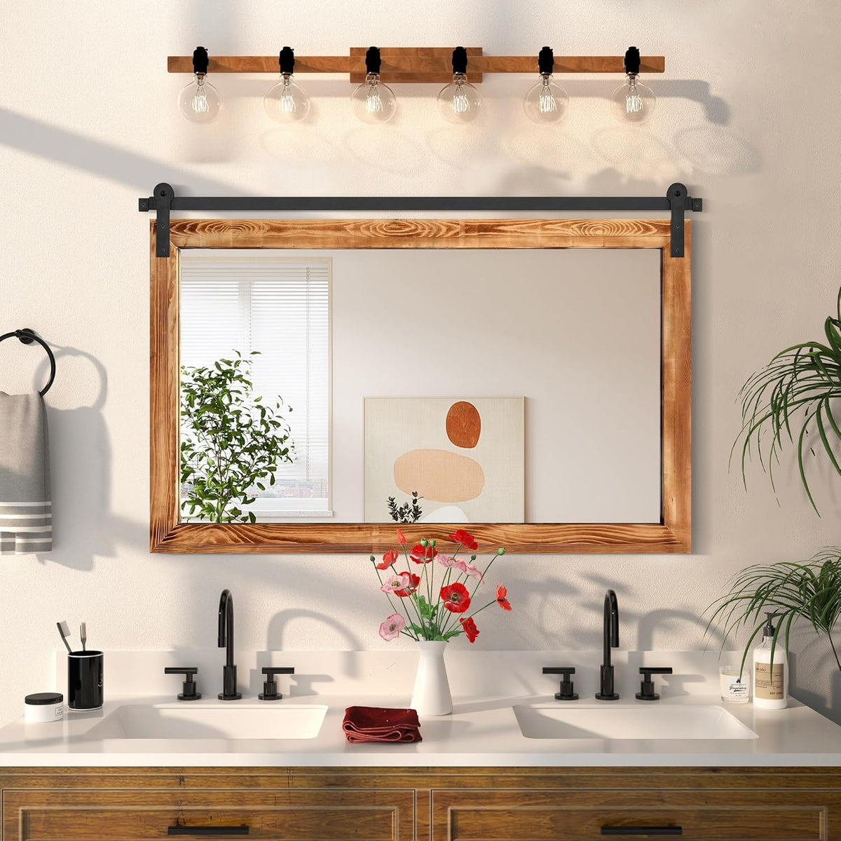 COGOOD Farmhouse Bathroom Mirror - 45 x 30 Large Rectangle Barn Door Mirror for Vanity, Bedroom