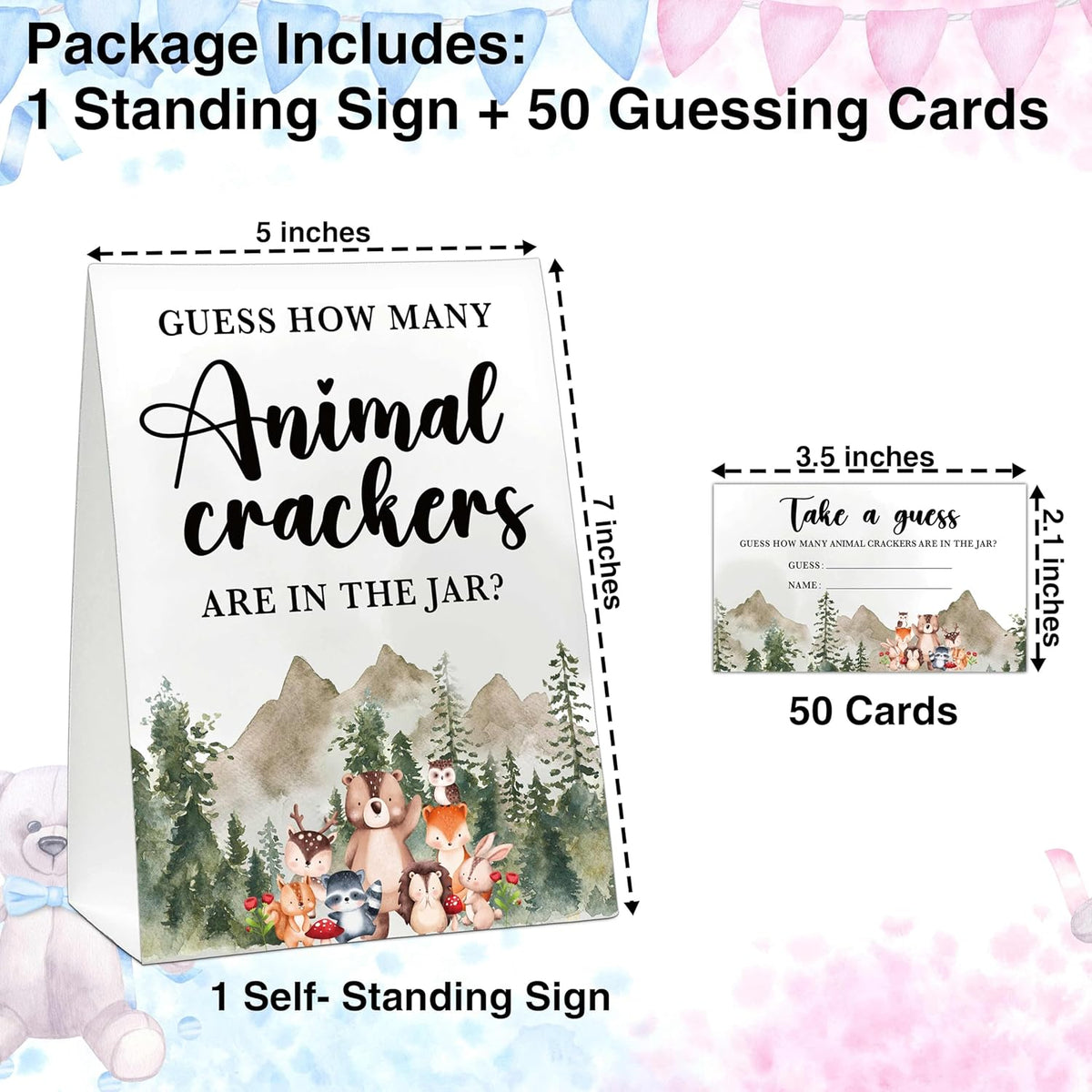 Woodland Baby Shower Game, Guess How Many Animal Crackers, Jungle Animal Safari 1 Standing Sign