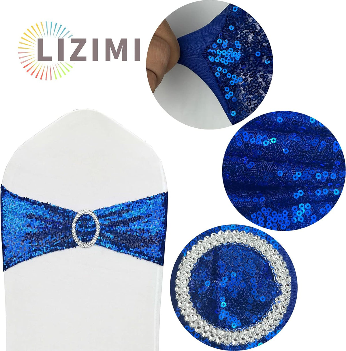 Sequin Chair Sashes Stretch Chair Bands Spandex Polyester Bows for Party Hotel Wedding Banquets