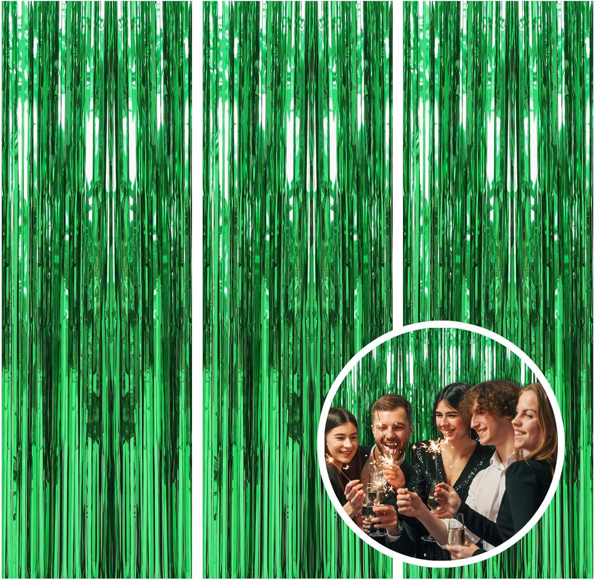 3 Pack Green Backdrop Tinsel Curtain Party Streamers Jungle Party Decorations Foil Fringe Green
