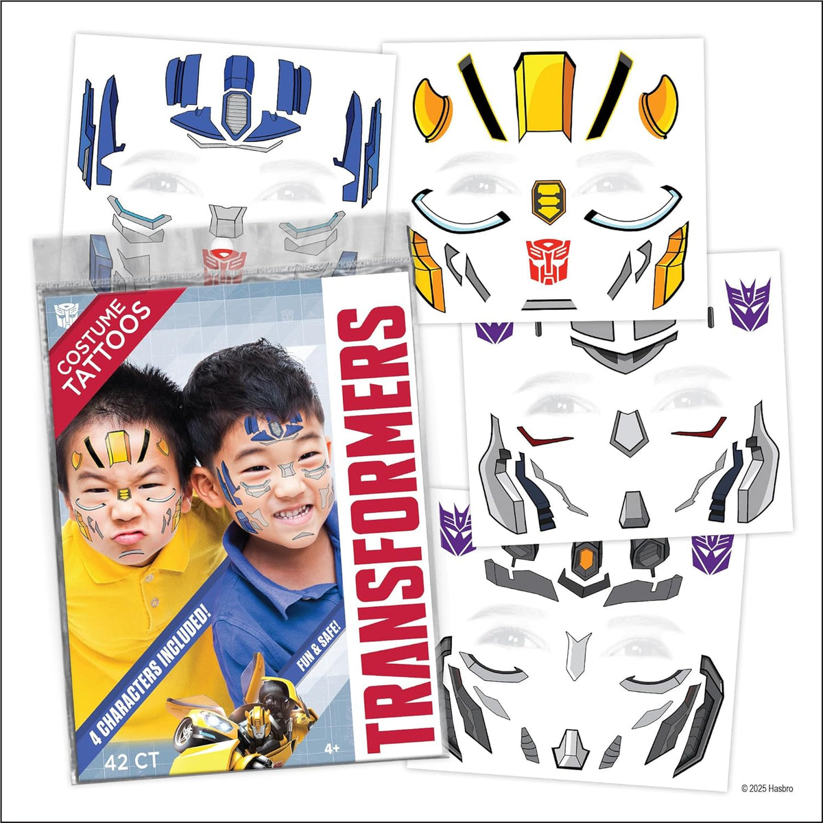 Transformers Costume Face Tattoos – Temporary Tattoo Set for Kids Featuring Optimus Prime