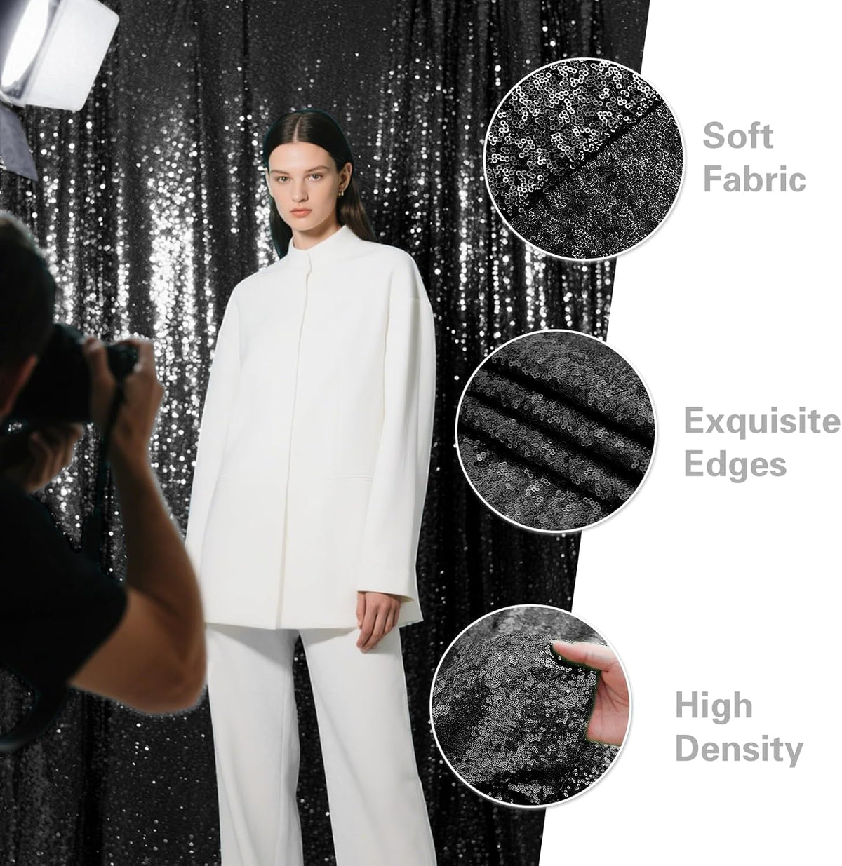 Black Sequin Backdrop Curtain 2 Pieces 2FTx8FT Glitter Photography Backdrop for Party Wedding