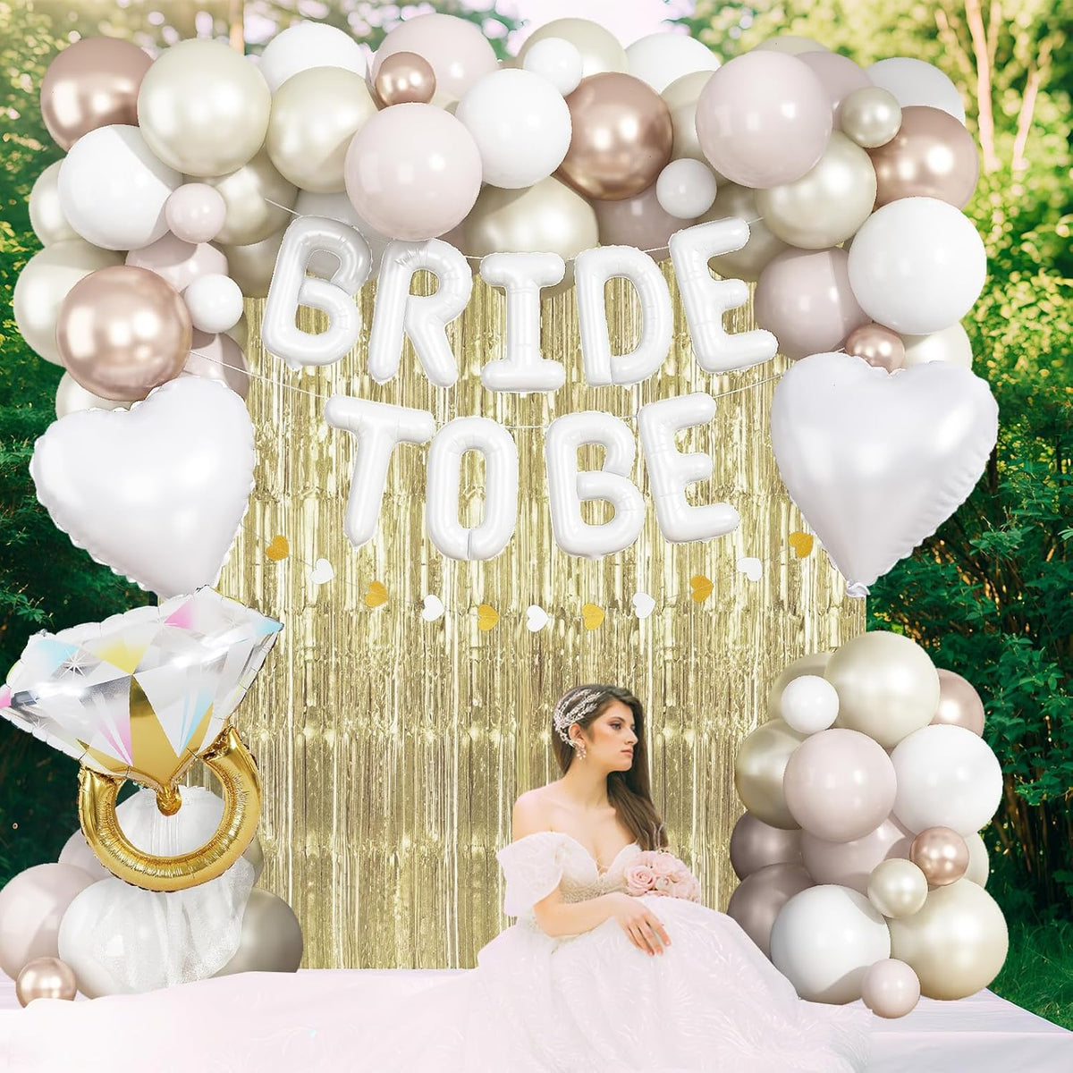 White Gold Bachelorette Party Decorations, Bride To Be Mylar Foil Letter Balloons with White