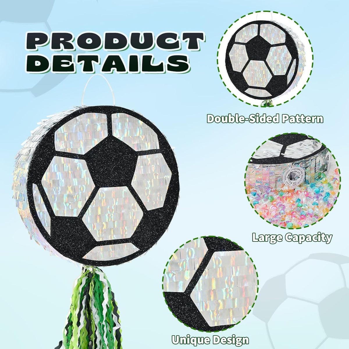 WERNNSAI Soccer Ball Piñata-Soccer Party decoration Piñata with Blindfold Bat for Kids Sports