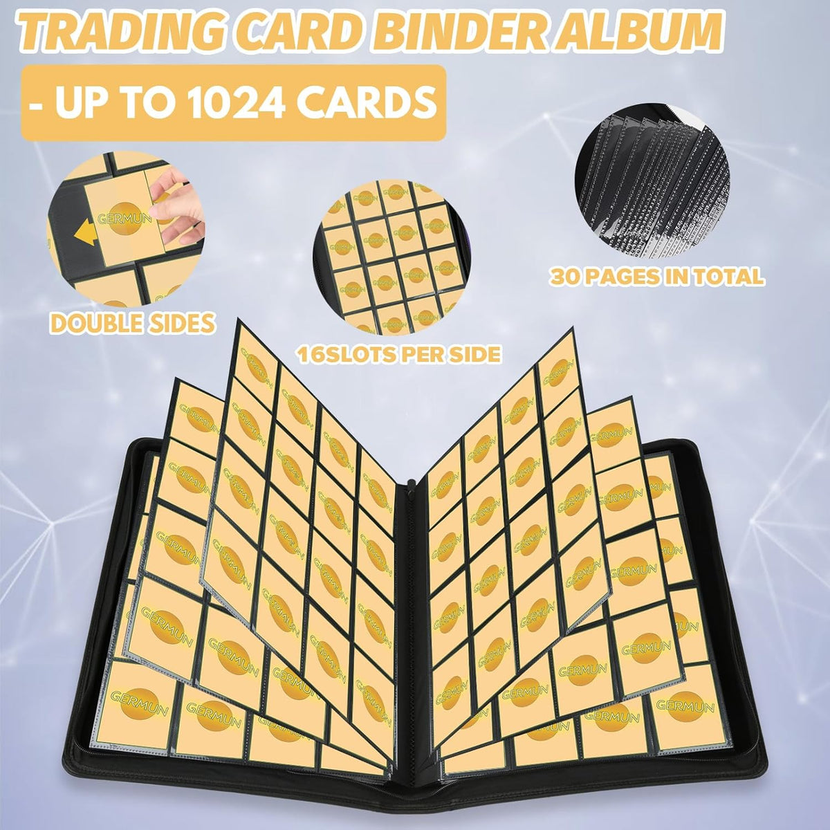 Trading Card Binder 16 Pocket, Foalgo PU Cover Card Binder for 1000+ Cards, Premium Trading Card