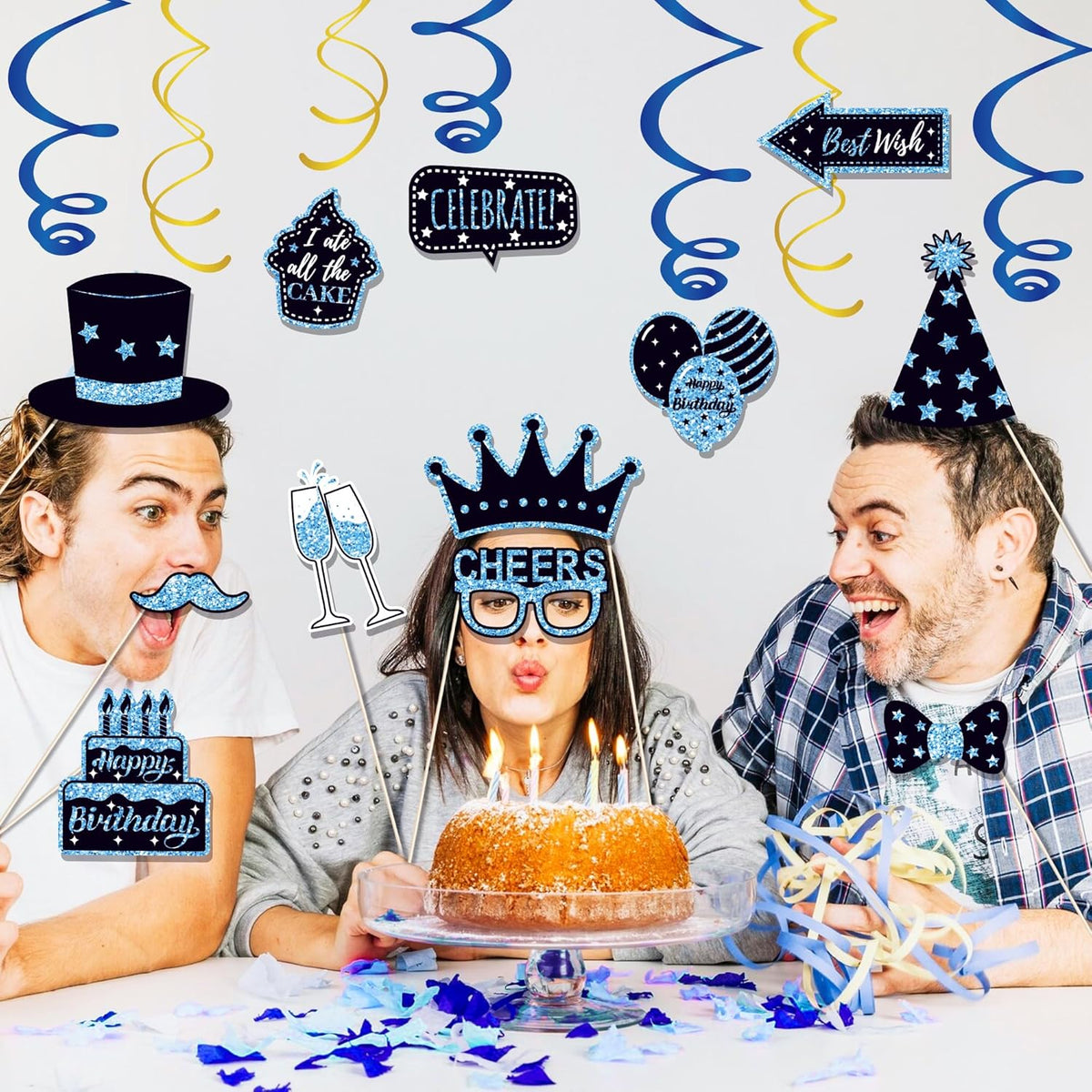 36 PCS Birthday Photo Booth Props Party Supplies Holiday Picture Decorations Photo Booth Props for