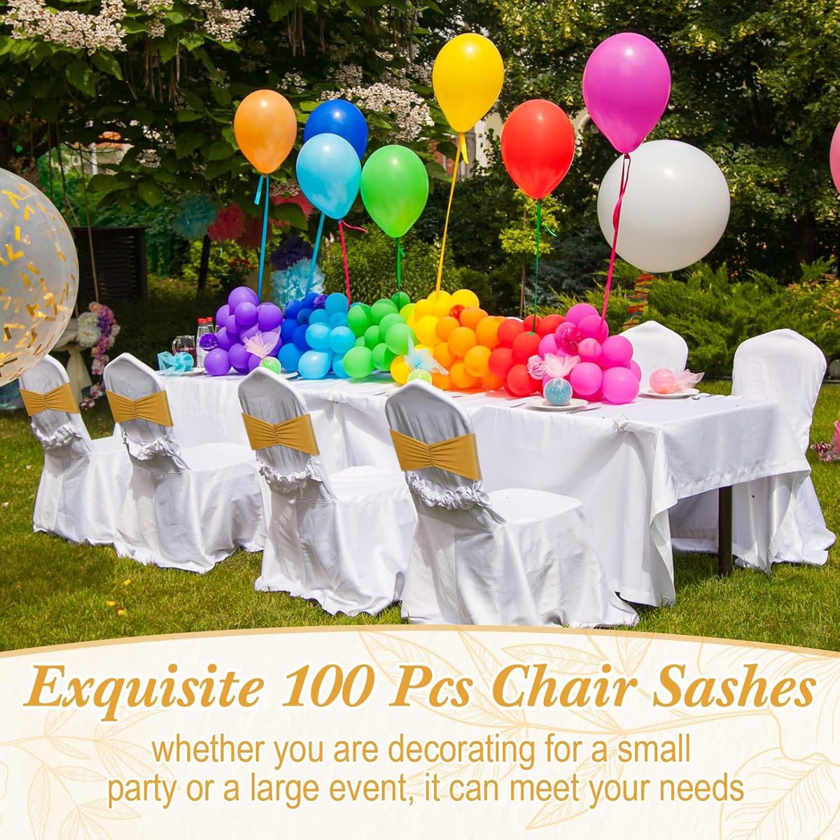 Moukeren 100 Pcs Spandex Chair Sashes Bows Bands Slider Sashes for Chair Covers Elastic Bands Ties