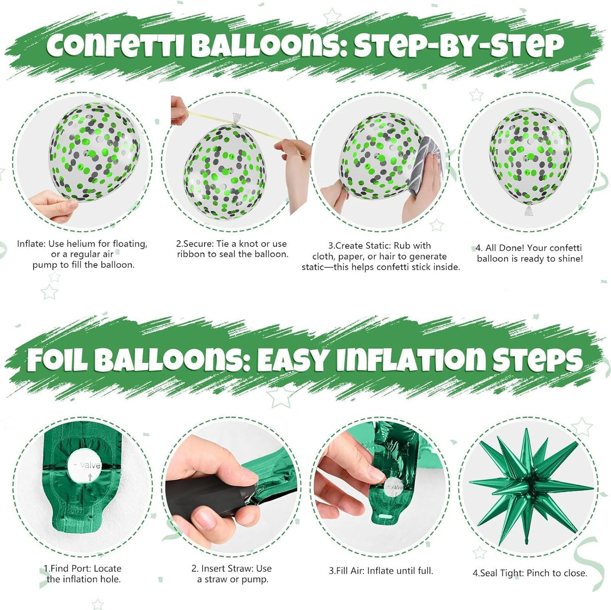 Green and Brown Balloons, 12 Inch Dark Green Black Metallic Green Gold Balloon with Star Foil