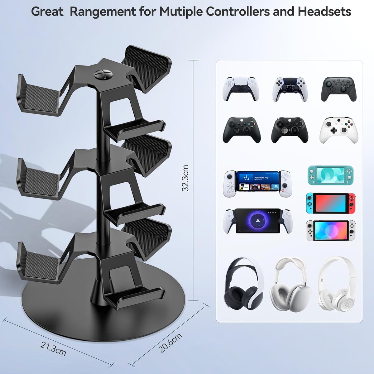 Headset Stand 3 Tiers for Desk, Rotatable Gaming Controller Stand for PS5/PS4/Xbox/Switch2/PS