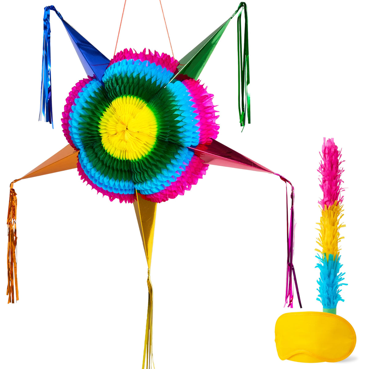 JOYIN 33 Inch Large Star Pinata, Foldable Mexican Fiesta Pinata with Vibrant Honeycomb Center
