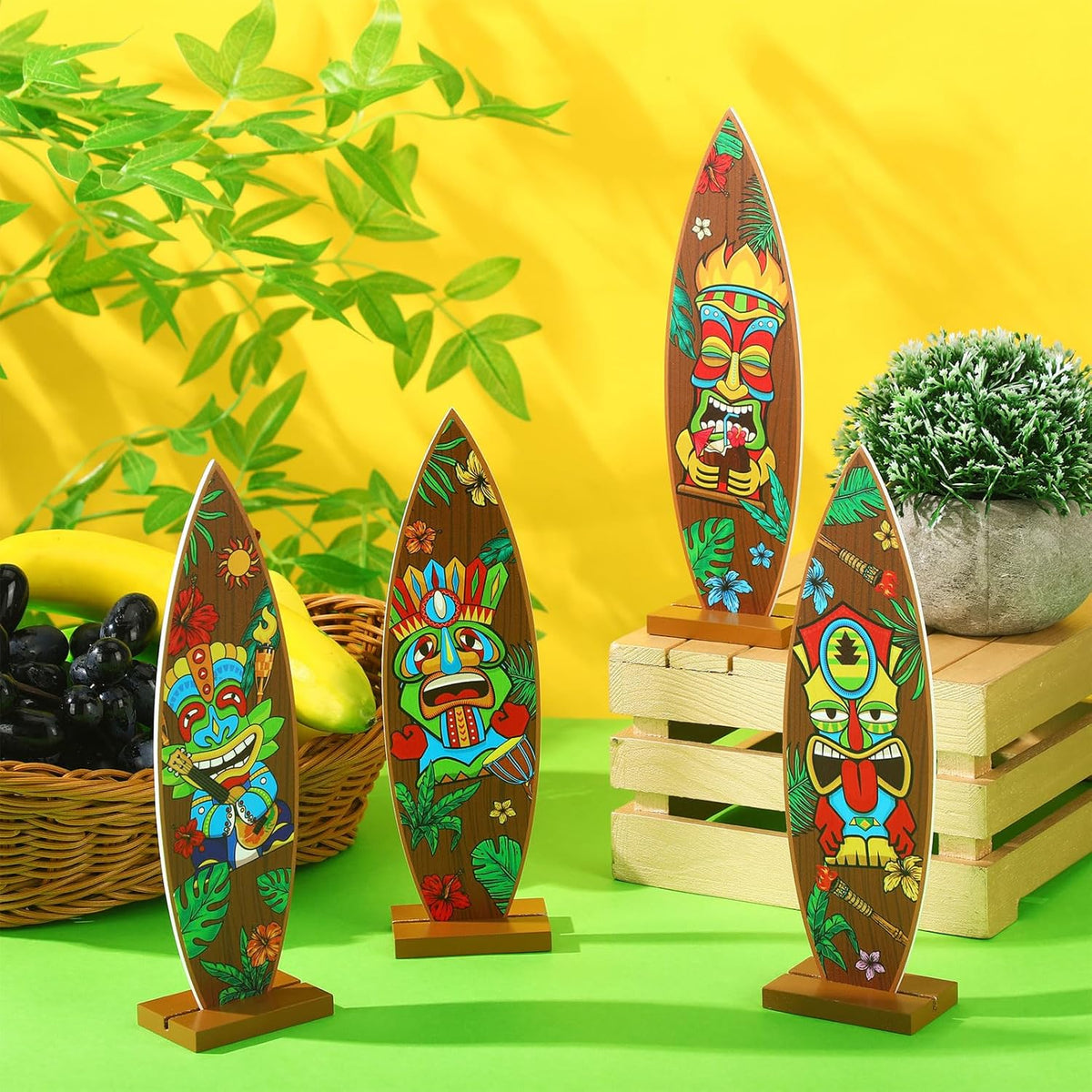 Blulu 4 Pcs Surfboard Decorations for Party Surfboard Beach Signs Welcome to Paradise Sign Tropical