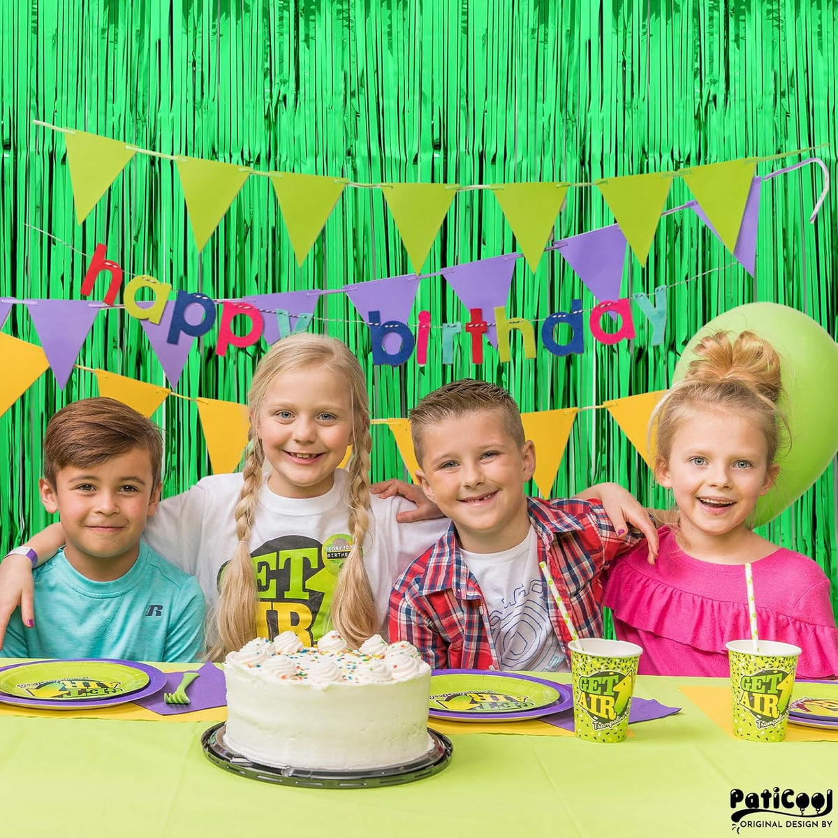 Green Streamers Party Decorations - Thicken 2 Pack 3.2 x 8.2 FT - Tinsel Foil Fringe Curtains Party