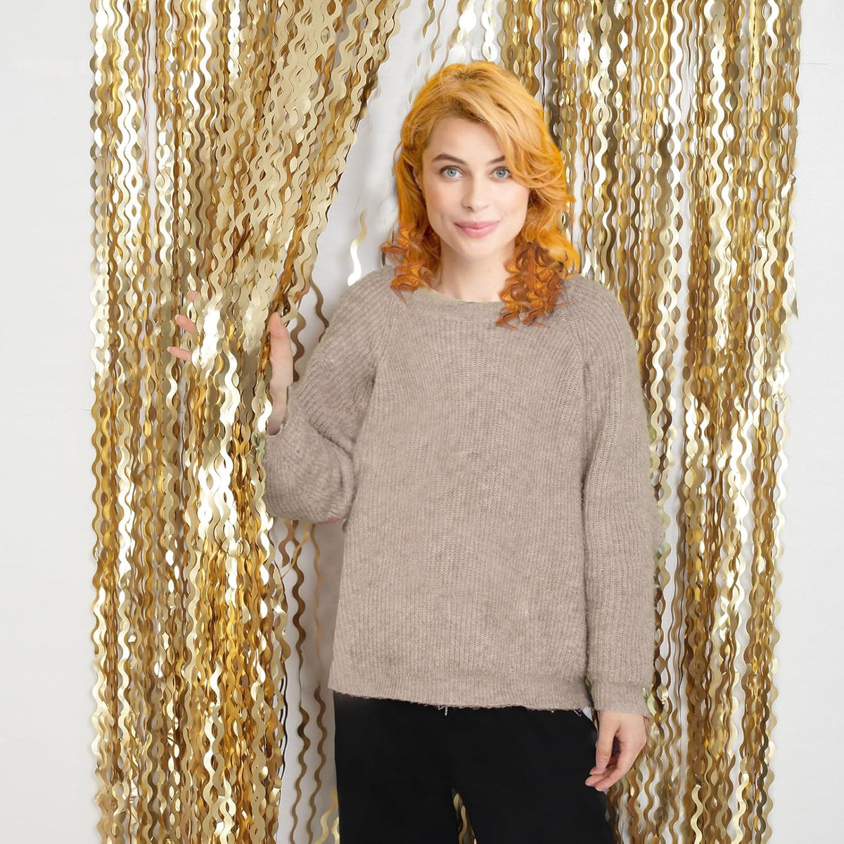 4 Pack Wavy Champagne Gold Metallic Tinsel Foil Fringe Curtains Backdrop - 3.3X6.6ft Foil Fringe