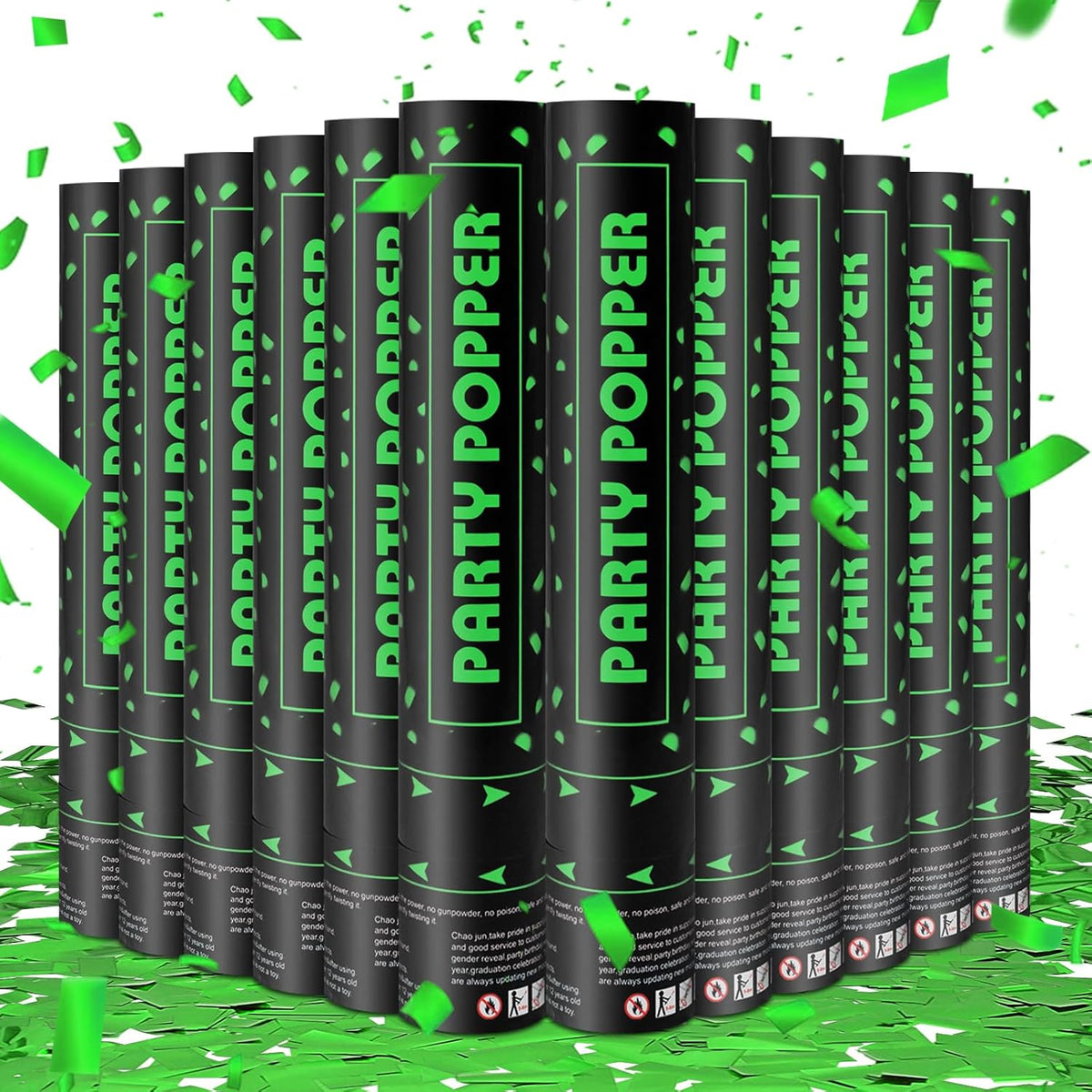Party Poppers Confetti Cannon 12 Pack Green Poppers 12 Inch Party Shooters Mylar Confetti Green