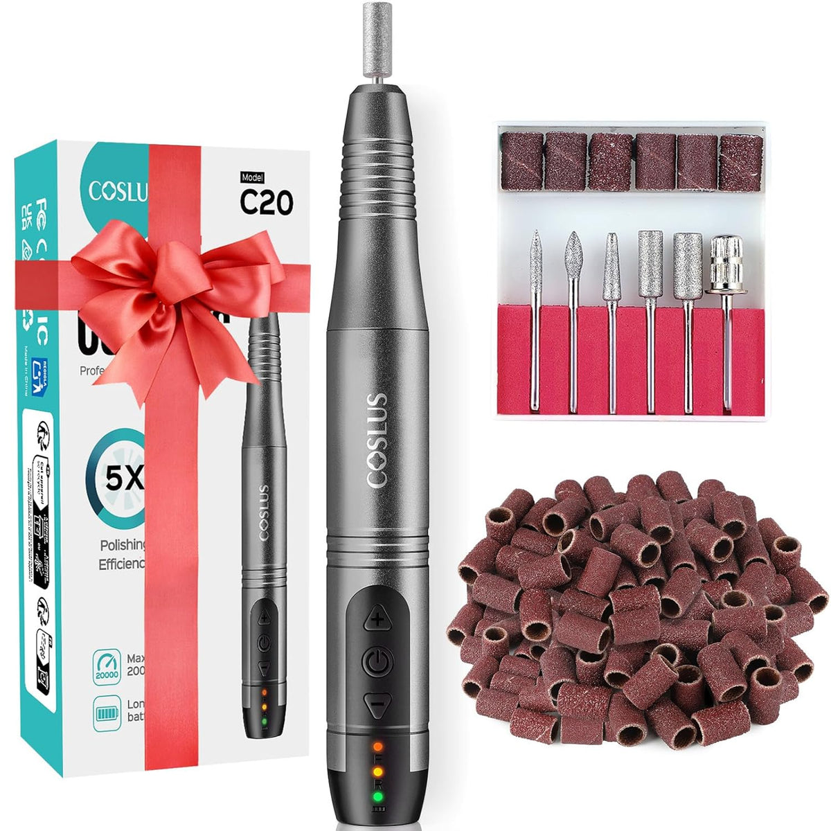 COSLUS Cordless Nail Drill Electric File: Professional for Acrylic Gel Dip Powder Nails Portable