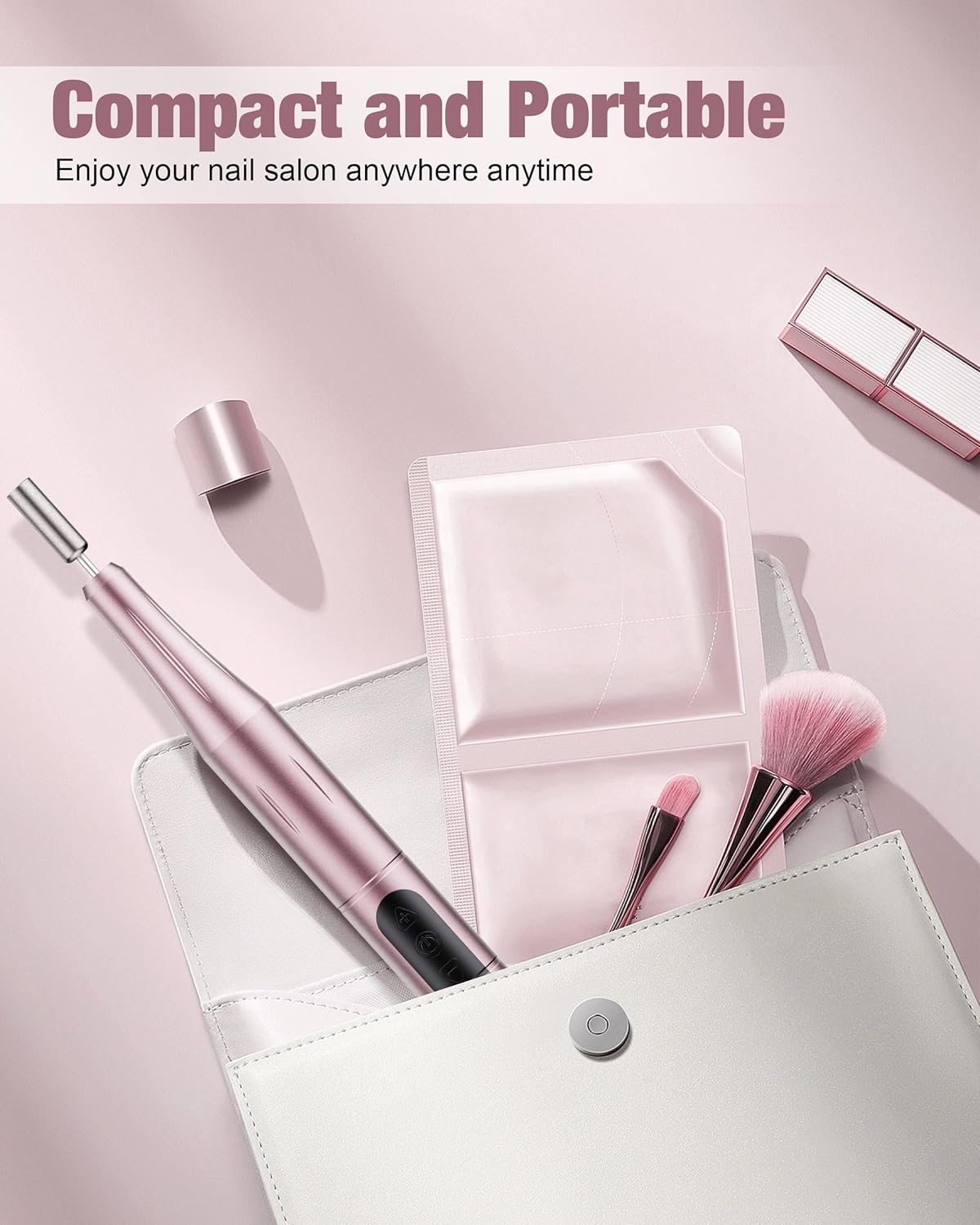 Cordless Nail Drill Electric File: Professional for Acrylic Gel Dip Powder Nails Portable Nail