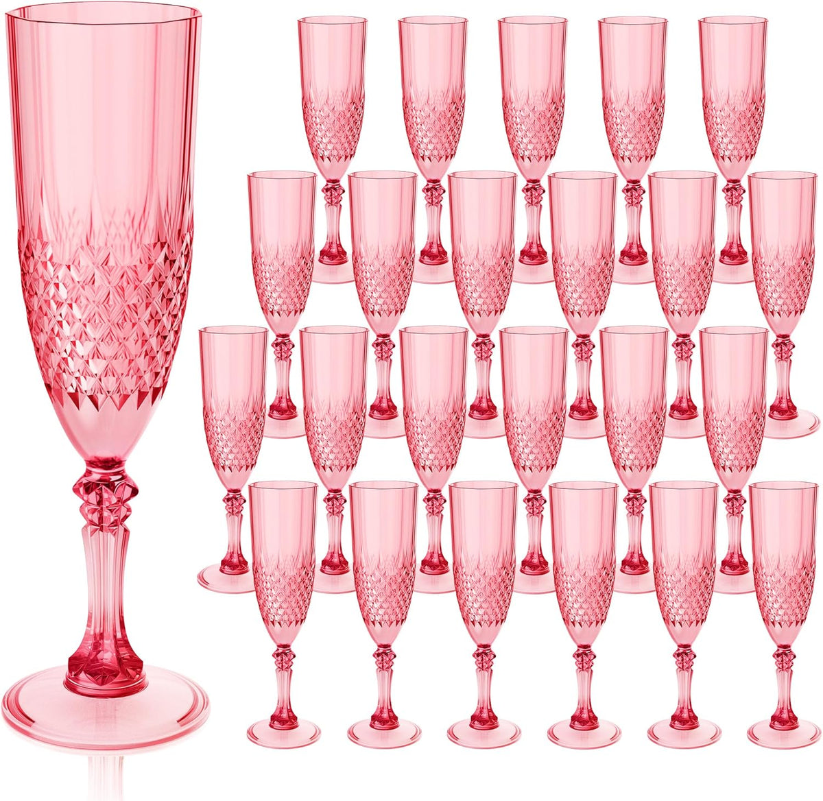 Plastic Champagne Flutes, 24PCS Red Wine Glasses Goblets Cups Reusable Flute, for Weddings Bachelor