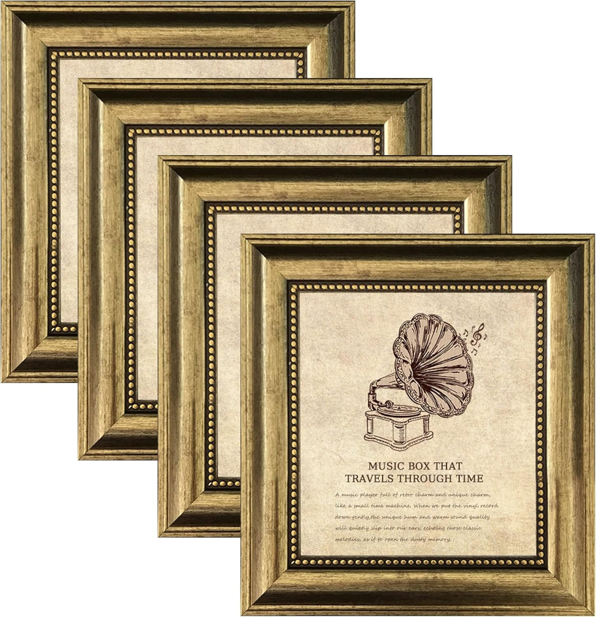 5x5 Picture Frame with Real Glass, 4 set Ornate Vintage Picture Frames for Wall or Tabletop
