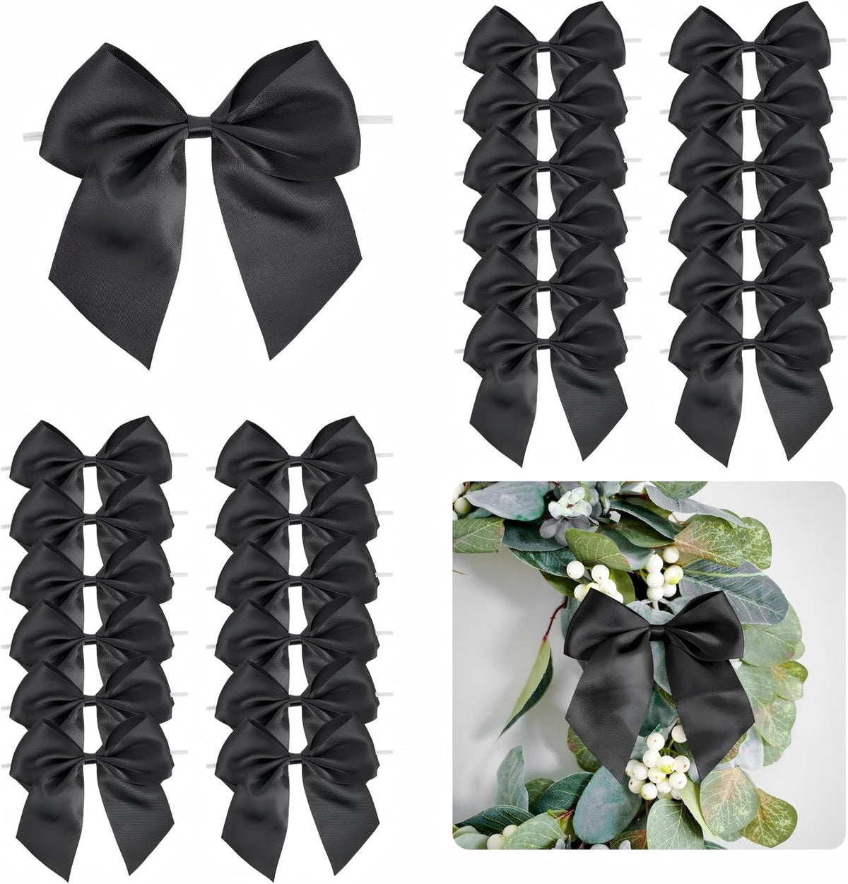 5'' Black Bow Party Decorations Satin Bows, Twist Tie Bows for Treat Bags, Cake Pops, Pre-Tied Bow