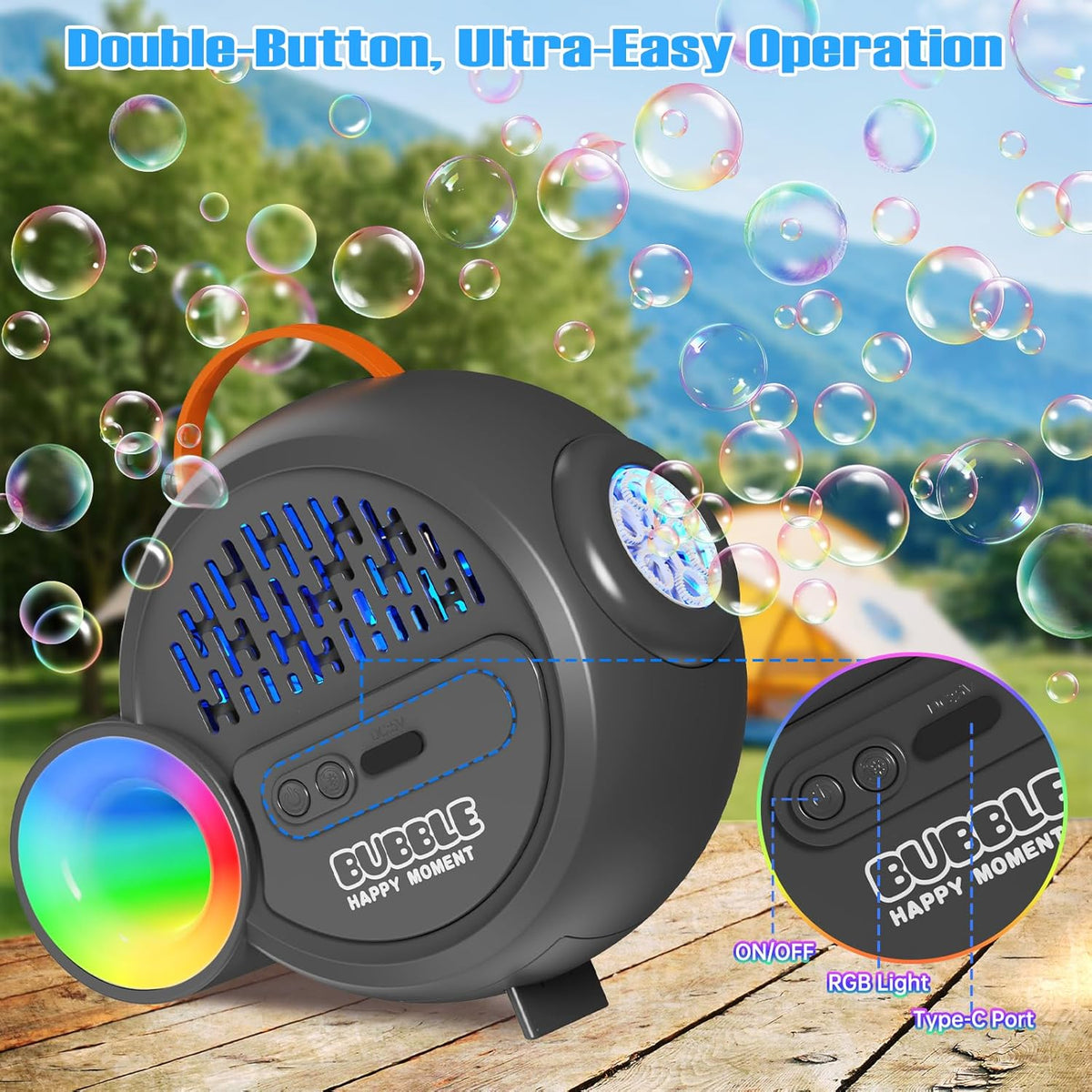 Bubble Machine for Kids Toddlers,Automatic Bubble Maker with RGB Light,Rechargeable Type-C Charge