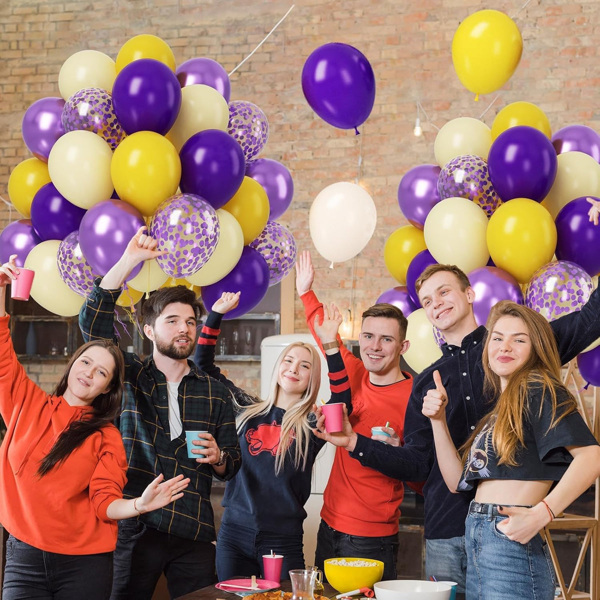 Paready Purple & Yellow Balloons Set - 50pcs, 12 Inch Light Yellow & Dark Purple Metallic Confetti