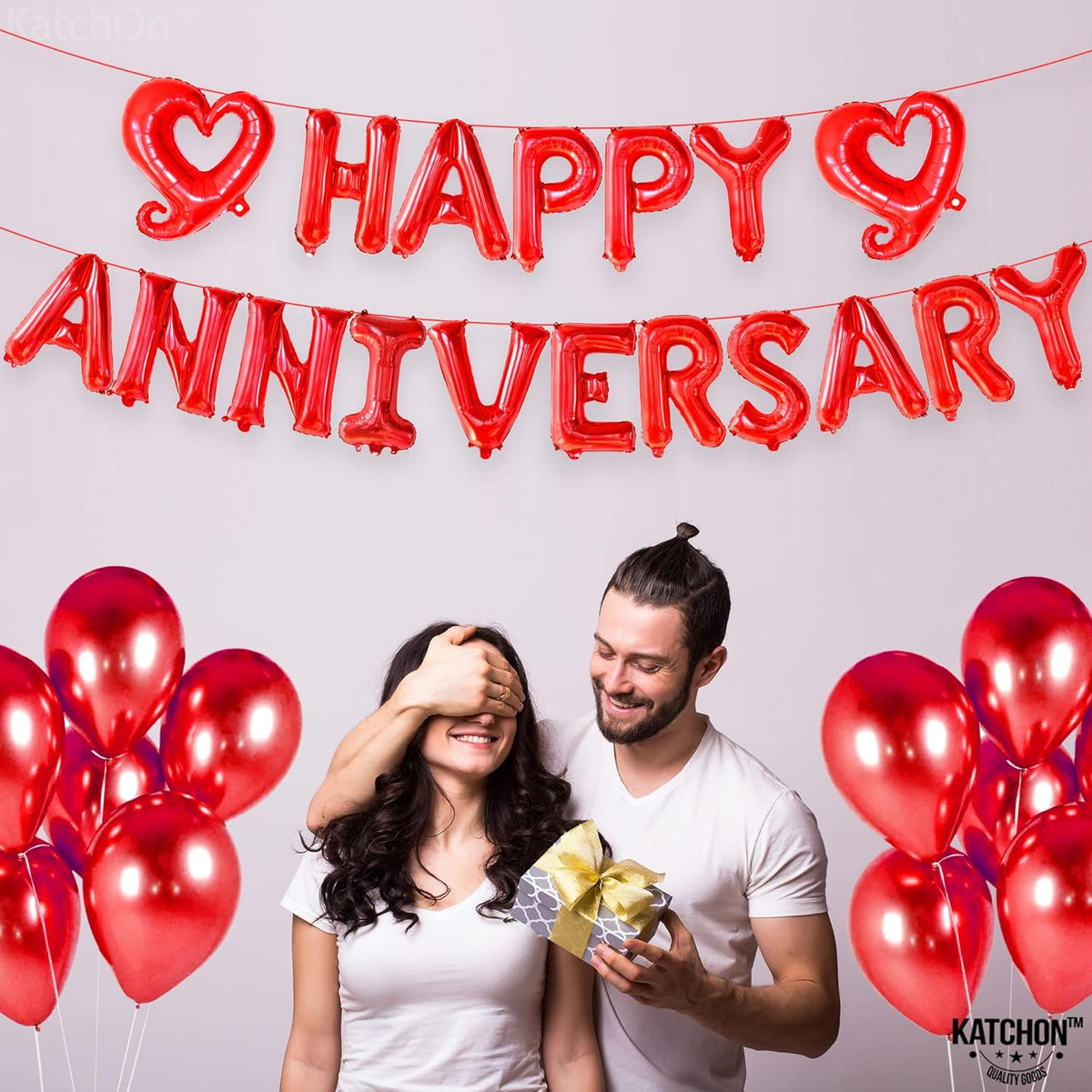 KatchOn 18 Inch Happy Anniversary Balloons Letters - Big Red Banner for Decorations | Heart