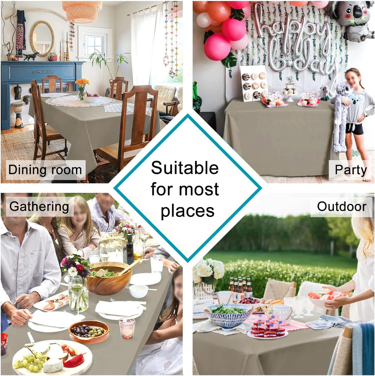 Hiasan Taupe Rectangle Tablecloth - Waterproof Washable Polyester Fabric Table Cloth for Buffect