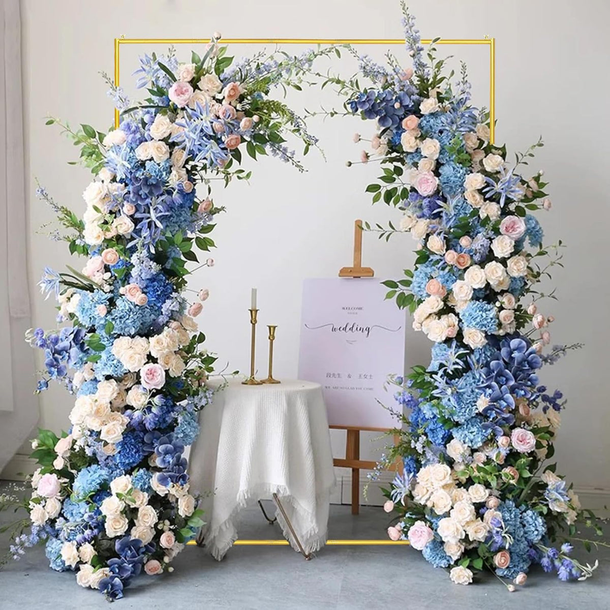 Metal Wedding Arch Backdrop Stand 6.6x5 FT Gold Square Balloon Arch Frame for Wedding, Birthday
