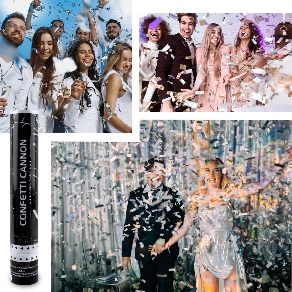 6 Pack Silver Confetti Poppers, 12 Inch Confetti Cannon Party Poppers Shooters for Birthday