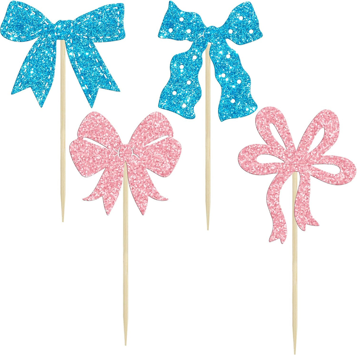 Ephlyn 24Pcs Pink Bow Cupcake Toppers Bow Birthday Cake Topper Girls Birthday Party Decorations