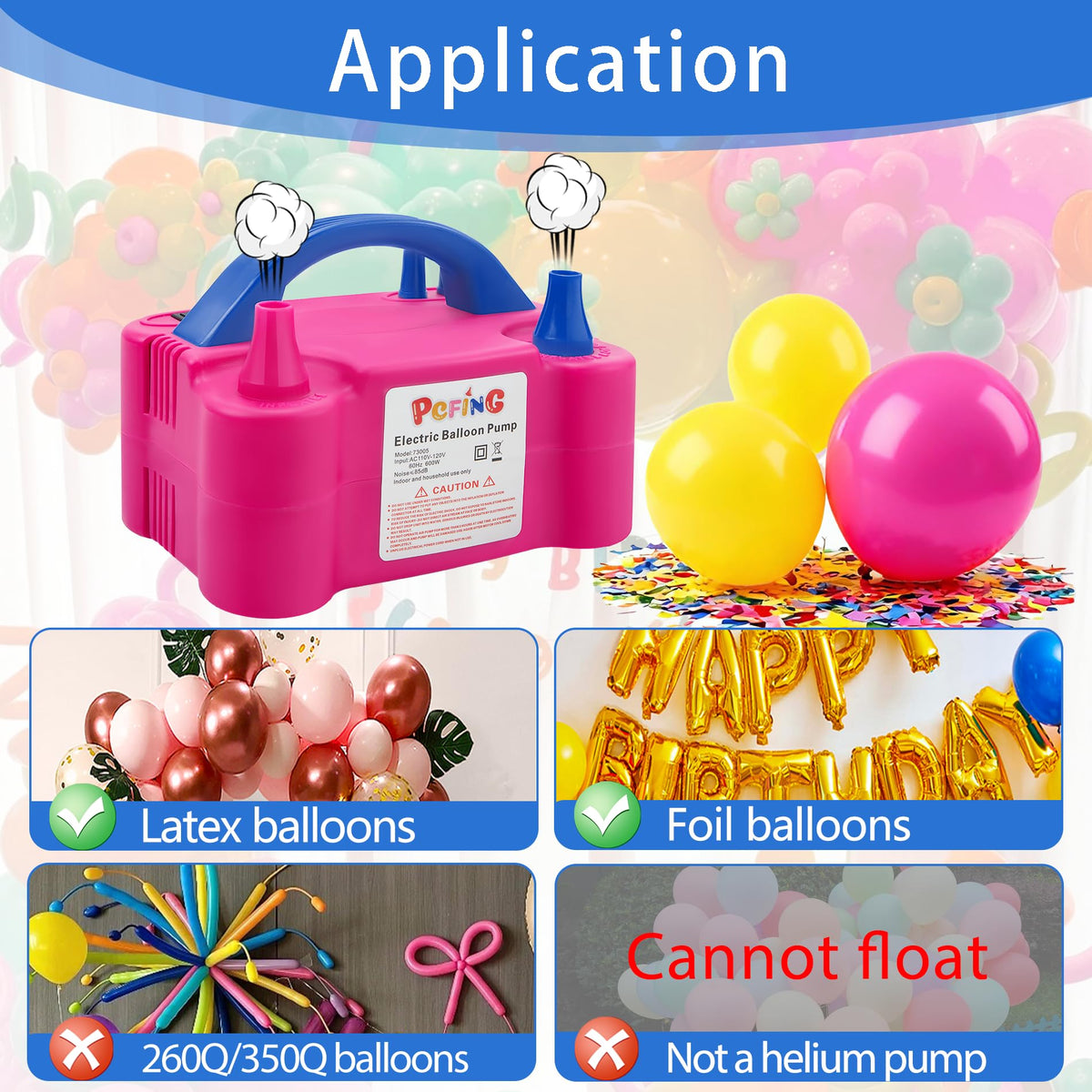 PCFING Balloon Pump Electric, Portable Balloons Inflator Blower Machine with Balloon Tie Tool &