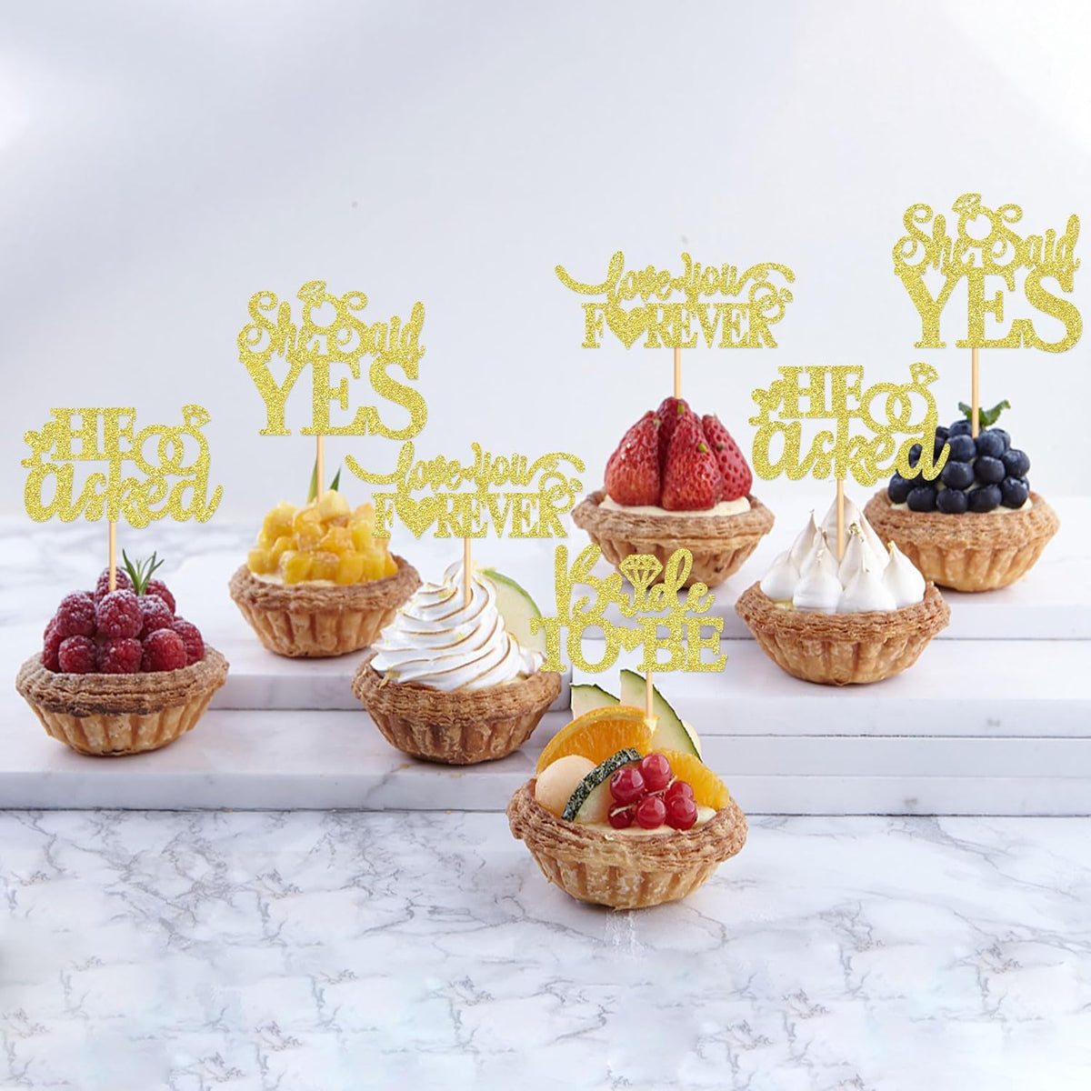 24 Pcs He Asked She Said Yes Cupcake Toppers Cake Picks for Wedding Engagement Party Cake Picks for