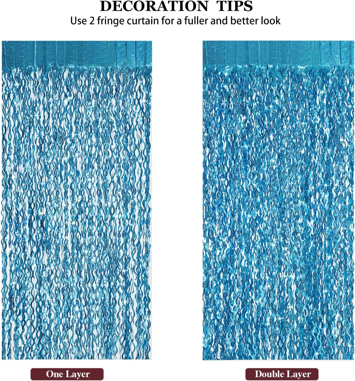 3 Pack 3.3 ft x 6.6 ft Teal Foil Fringe Curtains - Sparkle Metallic Curtains Party Decorations
