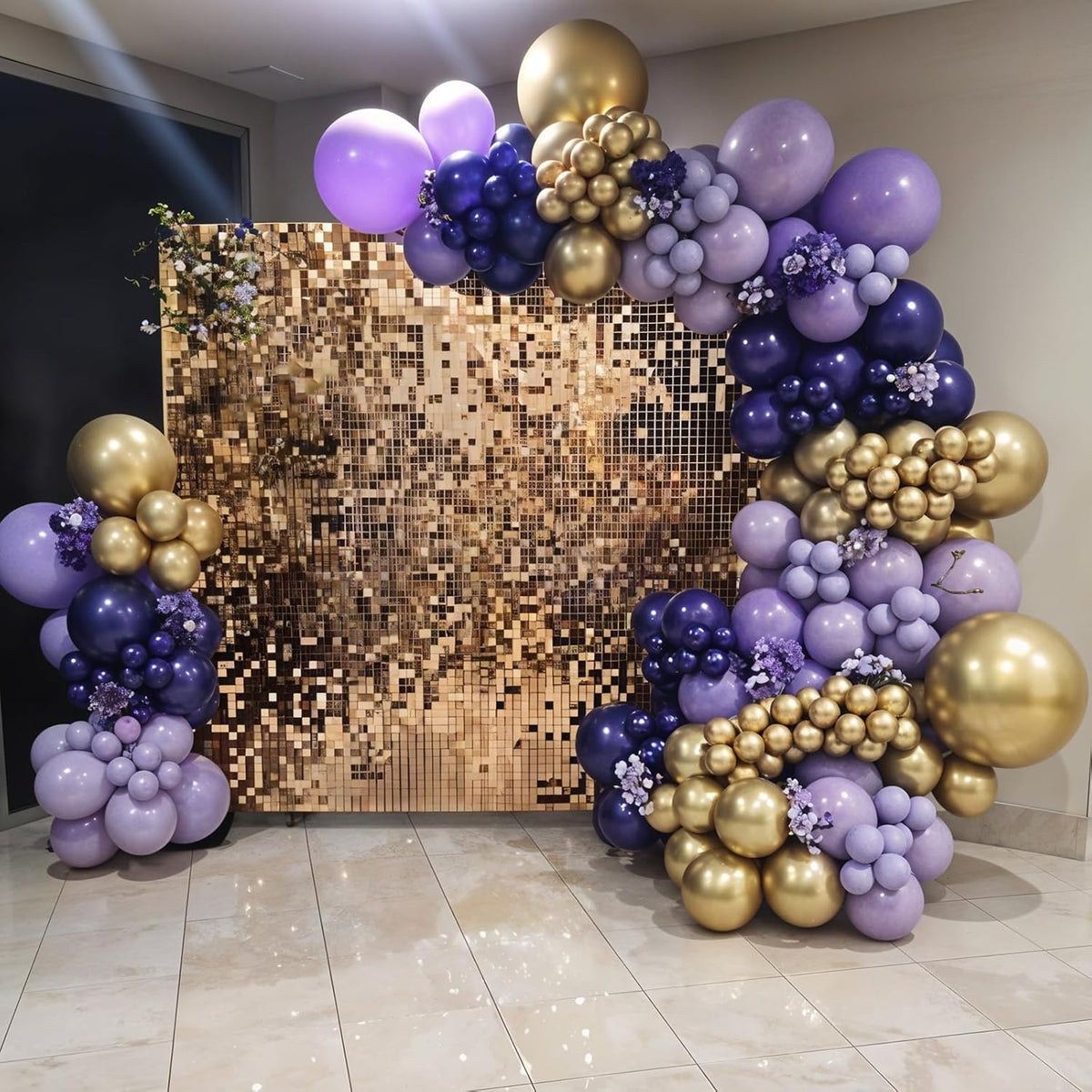 Purple and Gold Balloons, 50pcs Dark Purple Gold Balloons, Macaron Metallic Confetti Balloons For