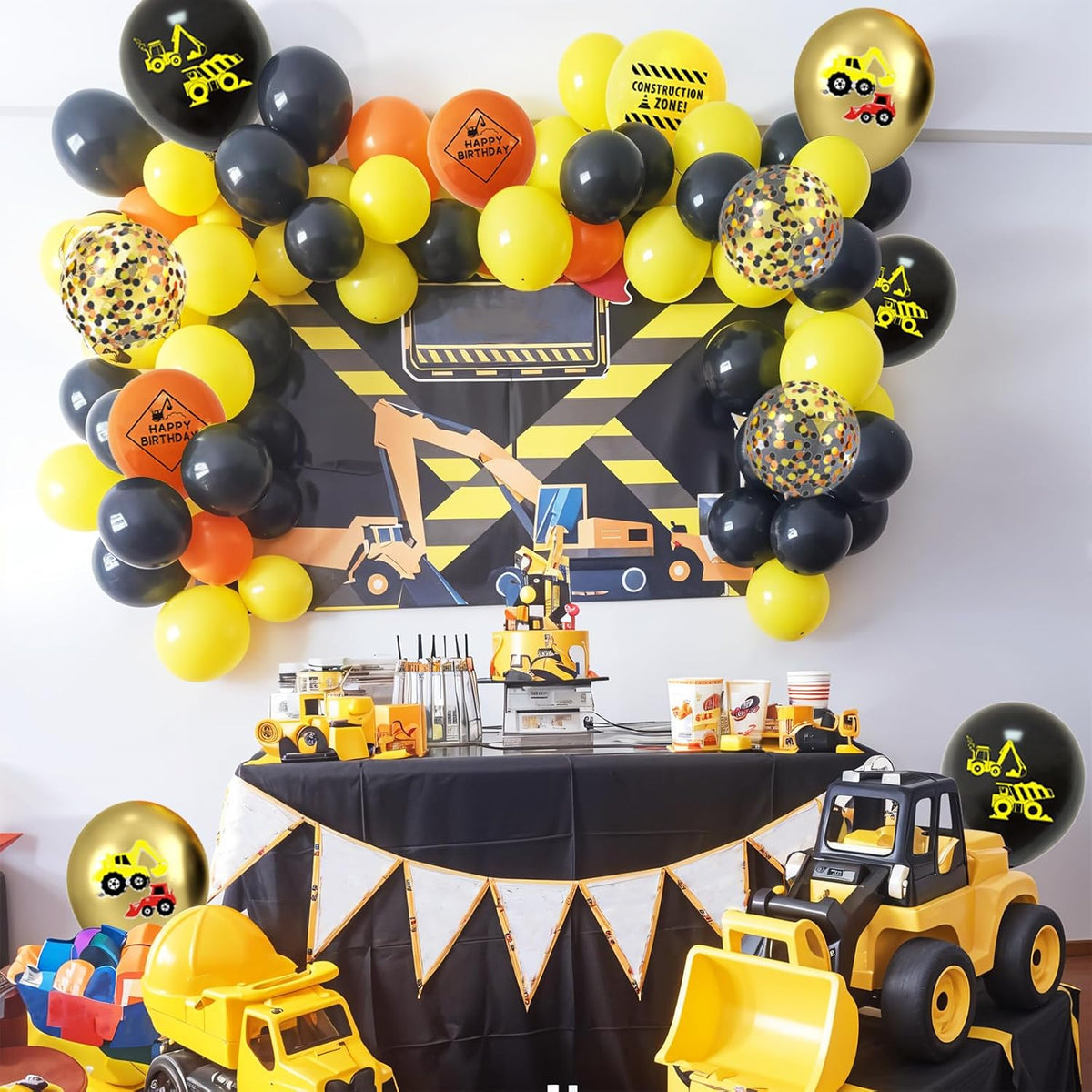 Construction Balloons, 12 Inch Gold Black Yellow Orange Confetti Balloons for Boy Baby Shower